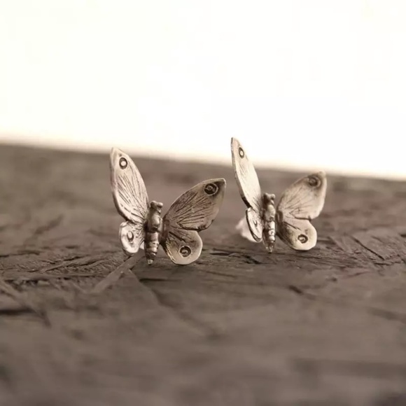 Antique Silver Boho Butterfly Post Earrings - Picture 3 of 6